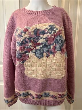 Vintage Calliope Pink Floral Knit Sweater Size Large